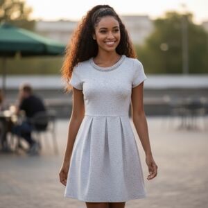 𝅺Maison Jules Fit N Flare Dress with Rhinestone Neckline